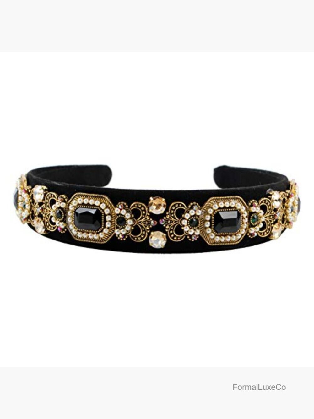 Vintage Crystal Rhinestone Headband with Pearl Beads and Floral Alloy Charm - Picture 3 of 6